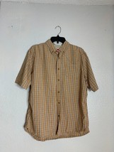 Wrangler Mens Size L Orange Black Striped Plaid Button Up Shirt Short Sl... - $14.84