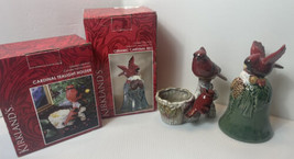 Christmas Cardinal Bell Ceramic Decoration Berry Pinecone 6&quot; Glazed Kirkland&#39;s - £11.17 GBP