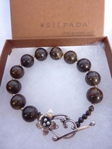 Silpada Brown Bronzite Ball Bead Sterling Silver Flower Toggle Bracelet ... - $44.10