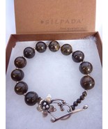 Silpada Brown Bronzite Ball Bead Sterling Silver Flower Toggle Bracelet ... - £34.94 GBP