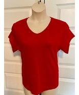 HANES SILVER  2X  V Neck  Fine Ribbed Soft  Cotton  Tee Shirt Red - £9.46 GBP