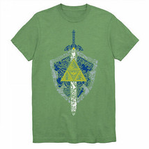 Nintendo Zelda Link&#39;s Shield and Sword Crest Symbol T-Shirt Green - £28.13 GBP+