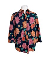Chicos Womens Blouse Shirt Size 1 (8/10) Floral Navy Button Front Top 3/... - £19.78 GBP