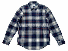 Abercrombie Fitch AF Jeans Mens M Navy Blue/ Beige Check Plaid Flannel Shirt - £29.44 GBP