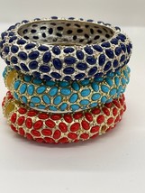 3 KJL Kenneth Jay Lane Multicolor Turquoise Cabochon Hinge Bangle Bracelet READ - £75.36 GBP