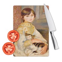 Renoir Girl Cat Portrait : Gift Cutting Board Famous Oil Painting Art Artist Pai - £23.17 GBP