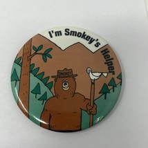 Smokey Bear Button I&#39;m Smokey&#39;s Helper Help Smokey Prevent Wildfires Pin Back 3” - £8.27 GBP