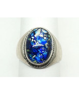 Vintage Mexico Dichroic Glass Cabochon Ring Sterling Silver Size 12.75 - £150.88 GBP