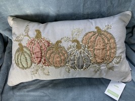 New Rachael Ashwell Beaded Pumpkin Throw Pillow Coral Metallic Lace Gold  14x24 - £52.24 GBP