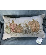 New Rachael Ashwell Beaded Pumpkin Throw Pillow Coral Metallic Lace Gold... - £50.59 GBP
