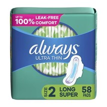 Always Ultra Thin Feminine Pads For Women, Size 2 Long Super Absorbency, With - £8.23 GBP