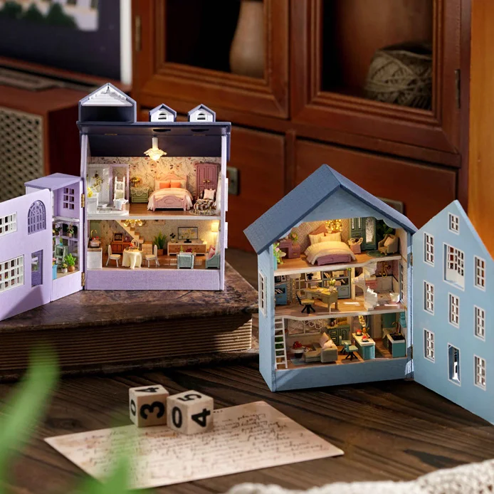 DIY Wooden Building Kit Doll House Miniature with Furniture Light Mini Casa - £22.24 GBP+
