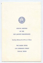 Annual Meeting of San Jacinto Descendants Baker Hotel Dallas Texas February 1970 - £14.01 GBP