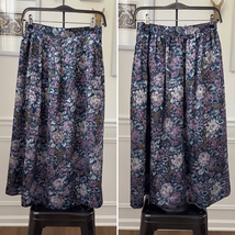 Vintage 90s Milanese Satin Tapestry Floral Print MIDI Skirt S - $16.56