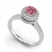 2.50ct Halo Pink Tourmaline and Diamond Engagement Wedding Ring 14k White Gold - £210.55 GBP