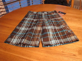 Boy&#39;s youth Hurley shorts brown 18 30 in plaid logo side surf skate NEW ... - $21.10
