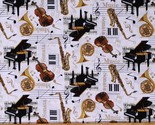 Cotton Musical Instruments Pianos Violins Metallic Fabric Print by Yard ... - £11.08 GBP
