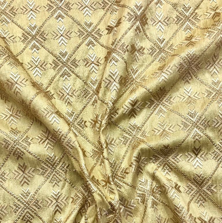 Primary image for Embroidered Viscose Silk Fabric in Beige Fabric, Gown Dress Fabric - NF858