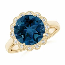 ANGARA London Blue Topaz Scalloped Halo Ring for Women, Girls in 14K Solid Gold - £985.33 GBP
