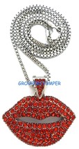 Red Lips New Crystal Rhinestone Pendant with Long Necklace - £15.06 GBP+