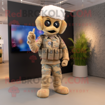 Beige American Soldier mascot costume character dressed with a Rash Guard and Ha - $1,249.00