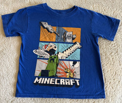 Minecraft Boys Blue Comic Creeper Ghost Dog Short Sleeve Shirt XS 4-5 - £6.64 GBP