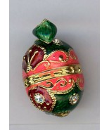 Russian Faux Egg Pendant Split  w/clear crystals,decor green, pink, gold... - $634.50 MXN