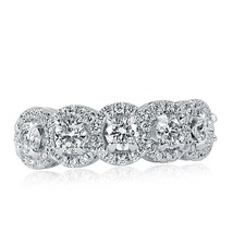 5 Stone Round Cut Diamond Wedding Band 14k White Gold (1.35 ctw) Art Deco Design - £2,191.79 GBP