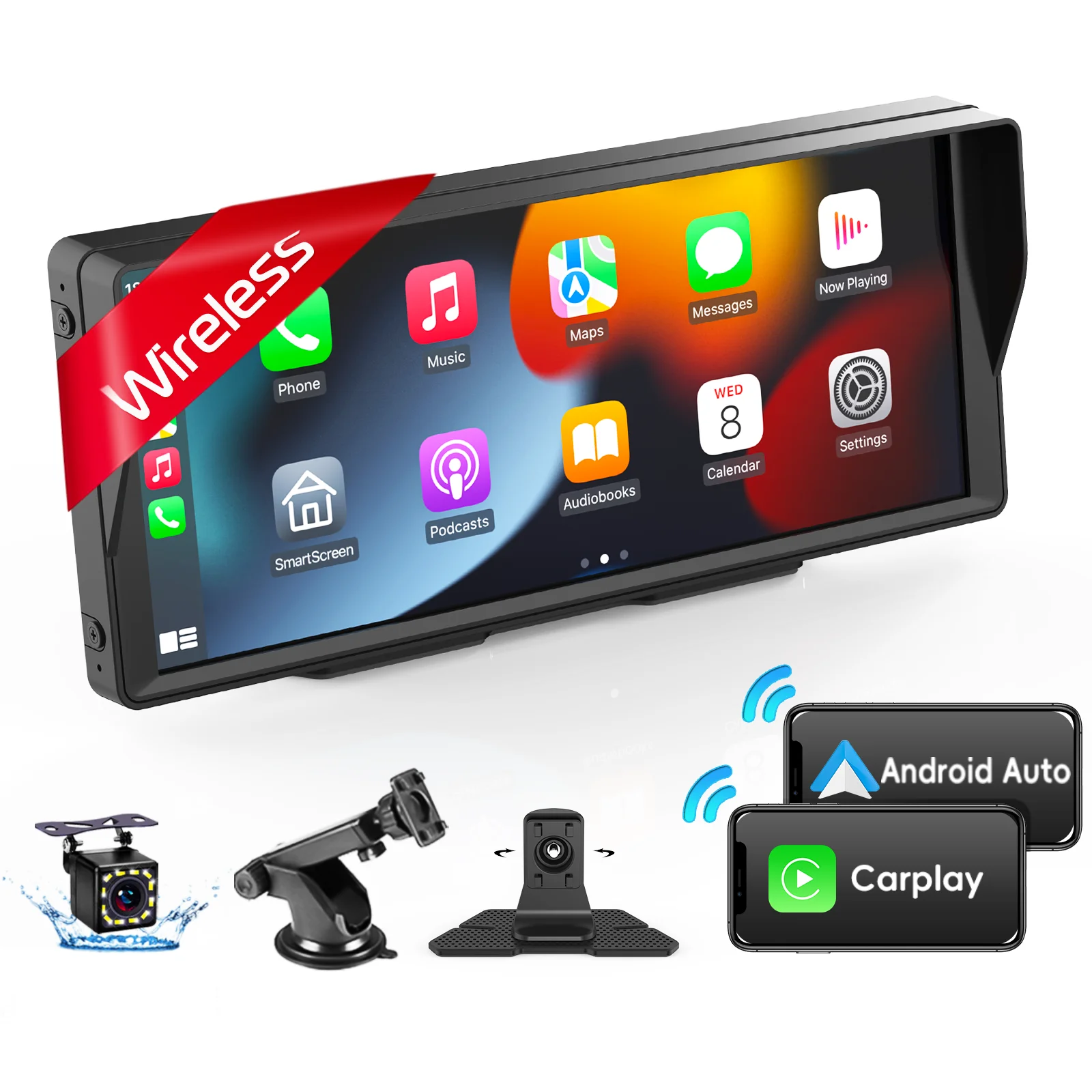 Wireless Apple Carplay 9.3 inch Portable Car Radio Stereo，Android Auto,Carplay - $120.99