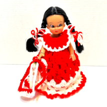 Vintage Handmade Crocheted Vinyl Head Native American Doll 9.5 inch - £12.21 GBP