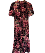 Maggy London Dress Womens 4 Velvet Burnout Floral Midi Whimsigoth Holida... - $36.69 CAD
