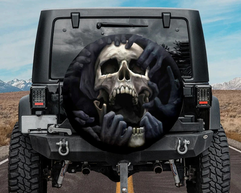 Sugar Skull Lover Halloween Fun Universal Spare Tire Cover 14 inch For Jeep SUV  - $10.19