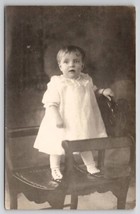 RPPC Little Opal Bain Edwardian Girl Standibg On Chair Studio Photo Postcard V26 - £5.55 GBP