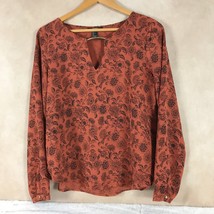 Forever 21 Woven Blouse Rustic Red with Black Floral Print Size Large - £7.59 GBP