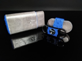 Brizard and Co. - Blue Ostrich and Grey Leather Cigar Case and V-Cutter image 15