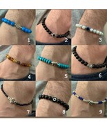 Men’s beaded bracelets various charms details natural gemstones wood des... - £23.60 GBP