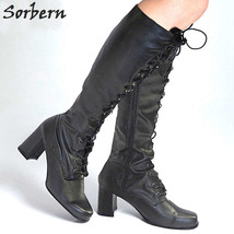 Vintage 1960s Gogo Boots Knee High Lace Up Custom Colors Square Toe Low Heeled B - £165.22 GBP