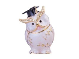 Jeweled Pewter Wise Owl Hinged Trinket Ring Jewelry Box+GiftBox by Terra Cottage - £21.27 GBP