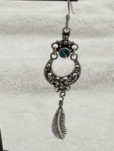 New 925 Silver Earrings Turquoise Color Inlay Articulated Dream Catcher Feather - £24.26 GBP