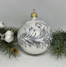 Silver and white with glitter glass ball Christmas ornament, XMAS decoration - £10.08 GBP