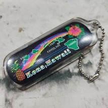 Vintage Kona Hawaii Souvenir Keychain Loucite Island Map Rainbow  - $9.89