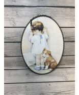 VTG Glass Metal Framed Oval Baby Dog Picture Victorian 11" Regency Bessie - $20.79