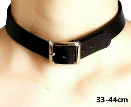 Belt Buckle Collar Choker Necklace Punk Fetish Faux Leather 33-44 cm L - UK - £4.95 GBP