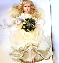 Victorian Porcelain Angel Doll w /Christmas wreath  24” - £15.69 GBP