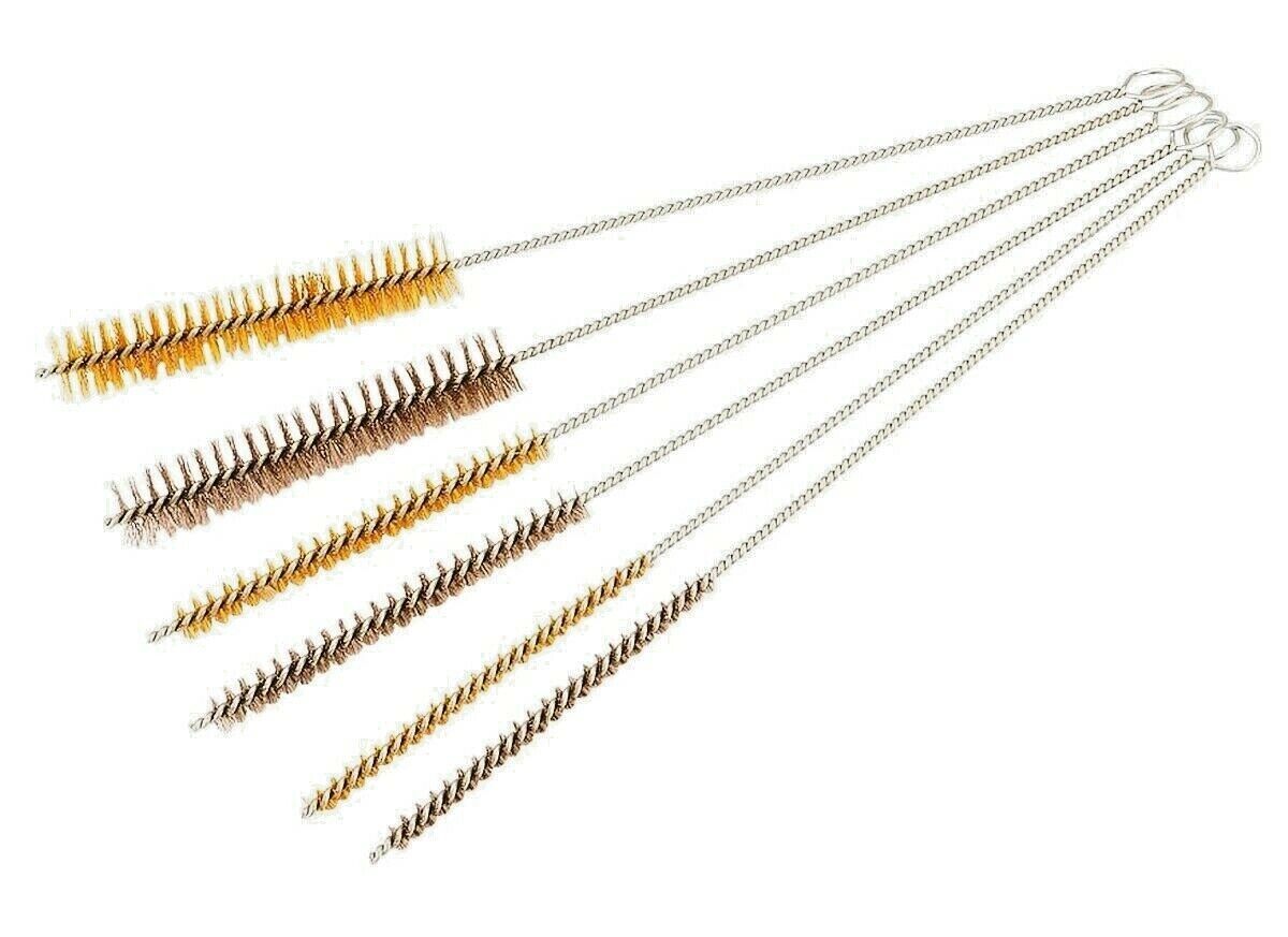 Primary image for 12" Long rOund 6 Wire Brush SET SpIrAL 3 Brass+3 Stainless Tube Pipe 1/4 3/8 3/4