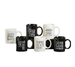 Motivational Coffee Mug Set of 6 Ceramic Inspirational Black Cream 12 oz image 1