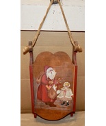 Christmas Santa Sled Homemade Hand Painted 12&quot; x 6&quot; Wooden Decor Vintage... - £23.12 GBP