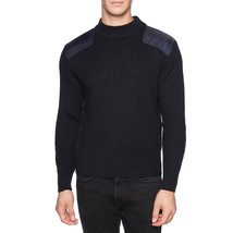 MAGASCHONI Men Size S Long Sleeve Rib Sweater Navy Millitary Style NWT Wool - £97.98 GBP