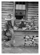 Kids Eating Watermellon On Front Porch Of Log House Nc 1939 5X7 Photo - £6.67 GBP