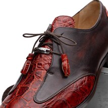 Anzio Rustic Genuine Alligator and Calfskin Leather Dress Derby's Shoes Cognac image 3
